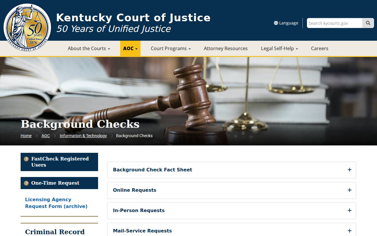 Rockcastle County criminal records AOC FastCheck instructions