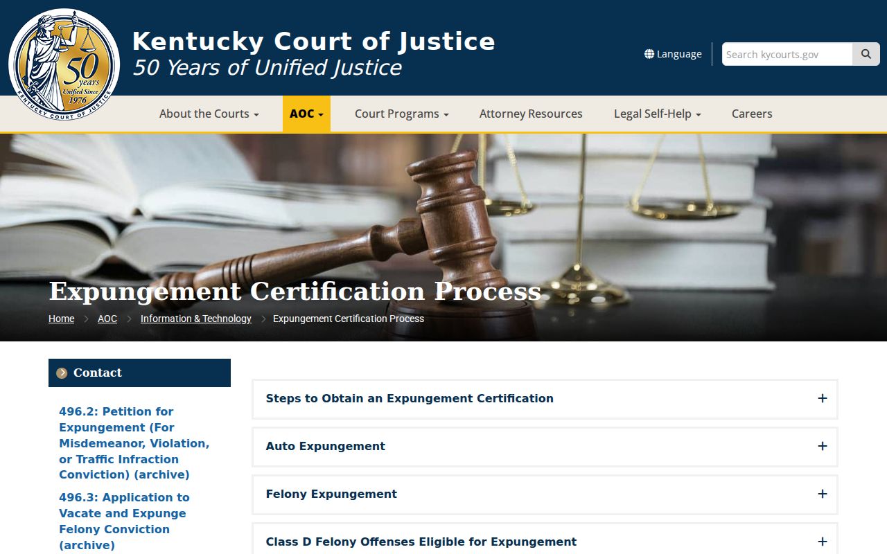 Rockcastle County criminal records Kentucky expungement instructions