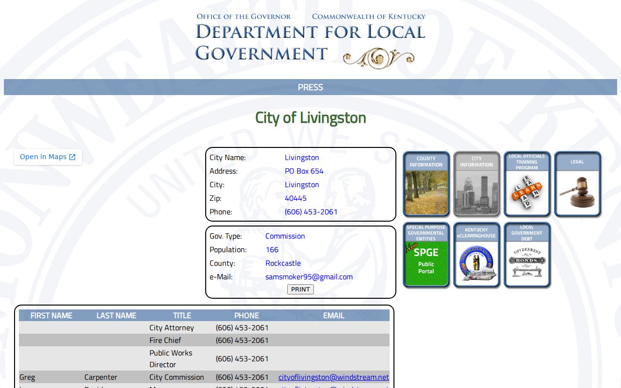 Livingston criminal records city profile in Rockcastle County from Kentucky DLG