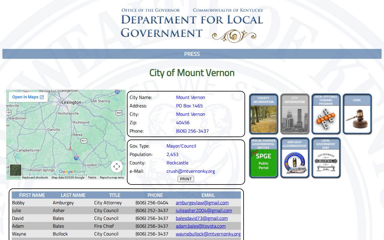 Mount Vernon criminal records city profile in Rockcastle County from Kentucky DLG
